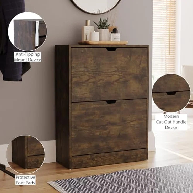 Vida Designs Schuhschrank, Dunkles Holz, 80H x 60W x 24D – Bild 4
