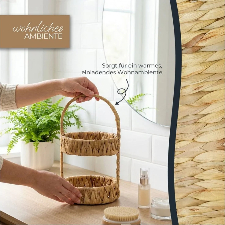 HMF Dekoetagere Etagere 2-stöckig geflochten aus Wasserhyazinthe, runder (1 St), Aufbewahrungsorb mit Henkel, 30 x 17 x 17 cm – Bild 4