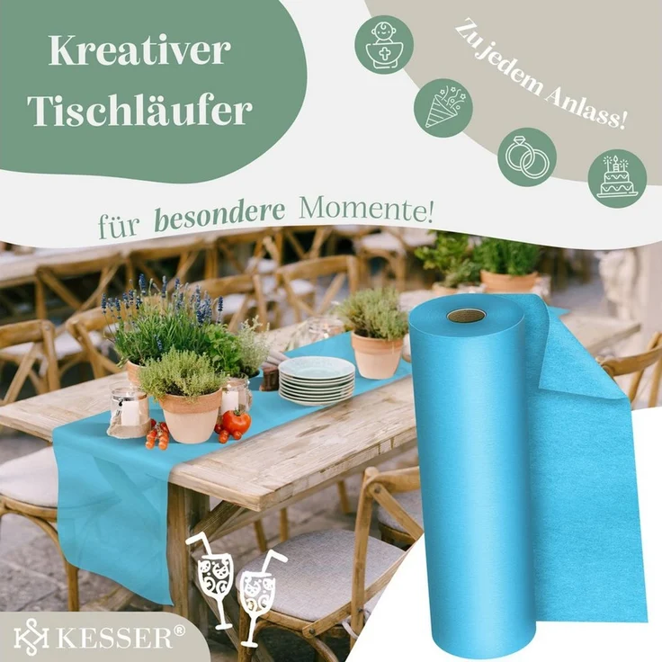KESSER Tischläufer 25 m × 30 cm, wasserabweisend & abwaschbar, 30 g/m², anpassbare Vlies-Tischdekoration – für Feste aller Art geeignet – Bild 2