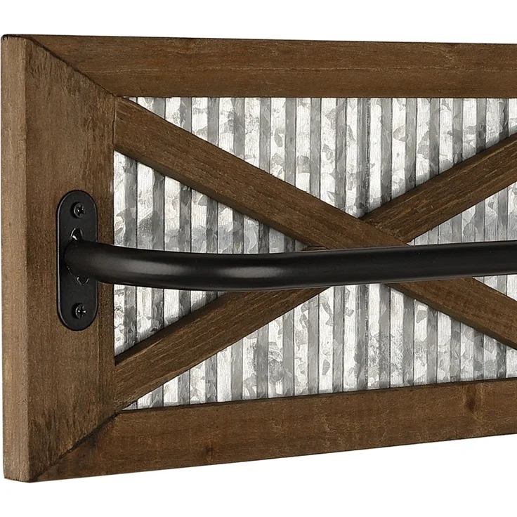 Handtuchhalter Groß braun 60 x 15 Massivholz Verzinktes Metall Küche Bad – Bild 5