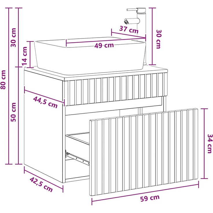 vidaXL Waschbeckenschrank Hochglanz Weiß 59 x 44,5 x 80 cm 3404304 – Bild 11
