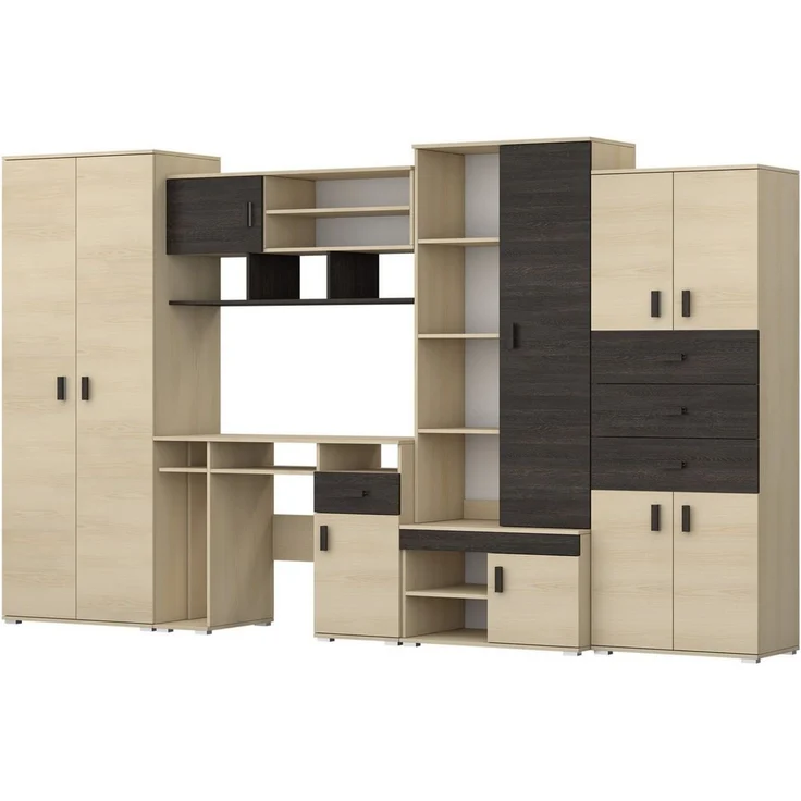 Deine Möbel 24 Jugendzimmer-Set NICO Wohnwand 350 cm mit Schreibtisch – Große Jugendzimmer, (Set, 1-tlg, Wohnwand Jugendzimmer in Esche / Eiche Canterbury Optik), inkl. Kleiderschrank, Regalen, Schubladen & Arbeitsplatz – Bild 4