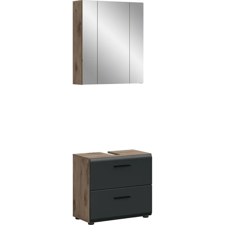 Badezimmer-Set >Ice< in Nox Oak / Schwarz - 60x185x30cm (BxHxT) – Bild 2