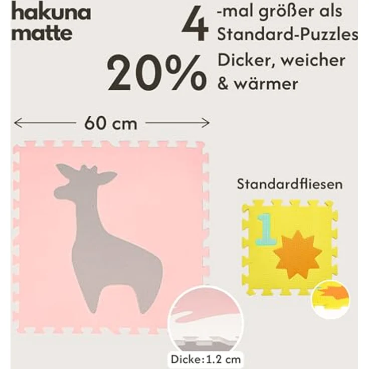 Hakuna Matte große Puzzlematte für Babys 1,8x1,8 m – 9 XXL Platten 60x60 cm mit Tieren – 20% dickere Spielmatte in Einer umweltfreundlichen Verpackung – schadstofffreie, geruchlose Krabbelmatte – Bild 4