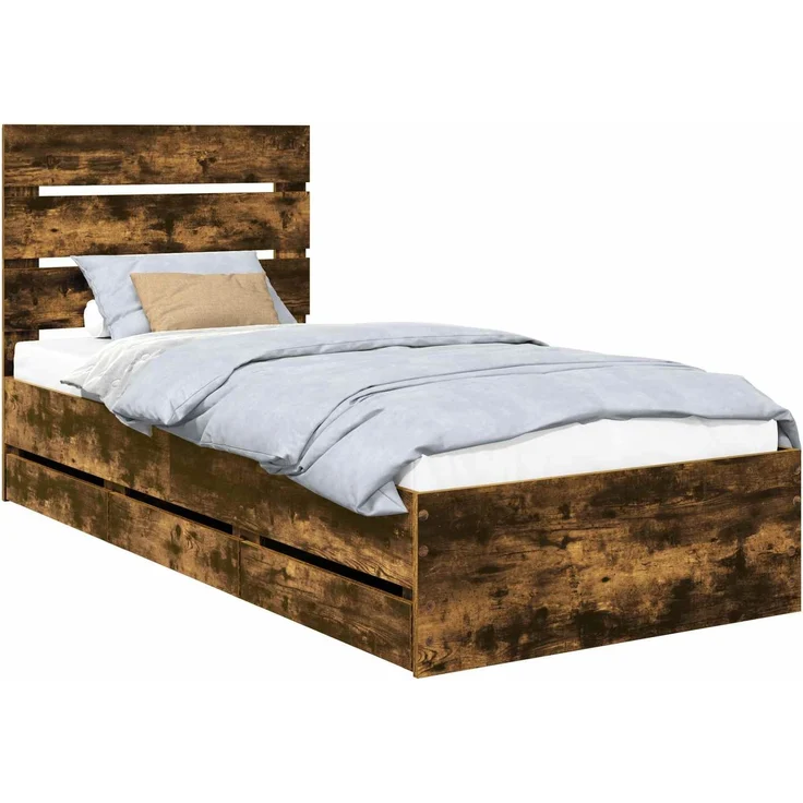 vidaXL Bettrahmen Räuchereiche 75 x 190 cm Ingenieurs Holz 3411871 – Bild 2