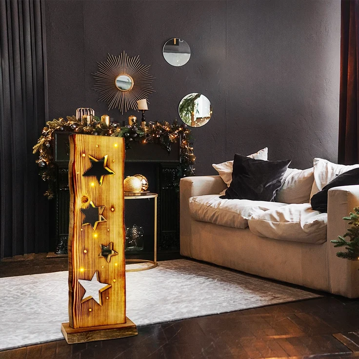 LED Weihnachtsleuchte Sternenmotiv, Holz, Timer, H 60 cm – Bild 4