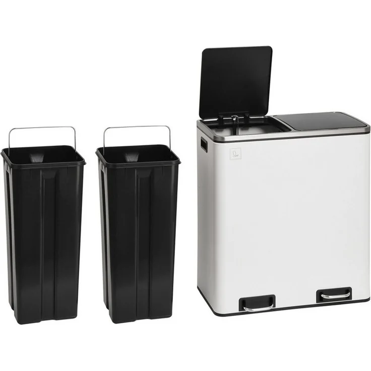 SVITA Mülltrennsystem, Mülleimer, 60L, Softclose-Deckel, Pedal, Weiß – Bild 2