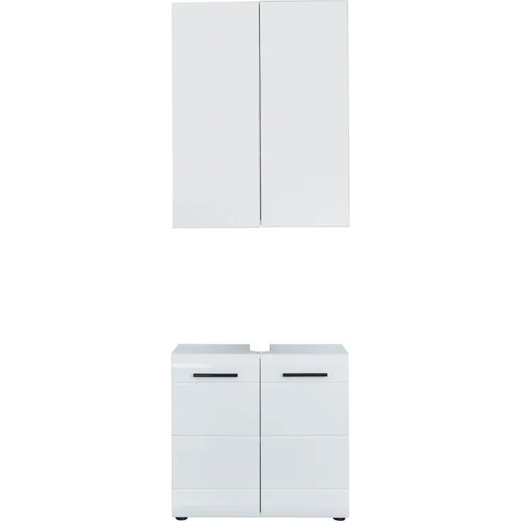 trendteam Badmöbel-Set 2tlg. Badezimmermöbel Set Weiß Hochglanz 60 x 182 x 31 cm