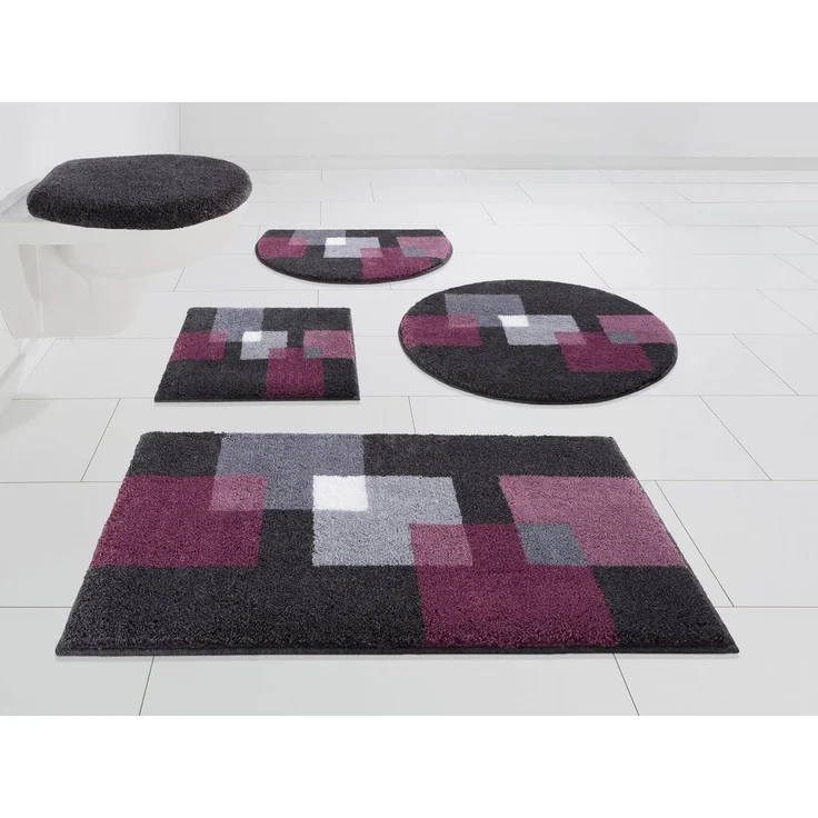 Grund Badematte Paxos, Höhe 20 mm, rutschhemmend beschichtet, fußbodenheizungsgeeignet, strapazierfähig, Polyacryl, rechteckig, 3-tlg. Hänge-WC Set, geometrisches Design, modern, flauschig, softer Flor, Made in Europe – Bild 5