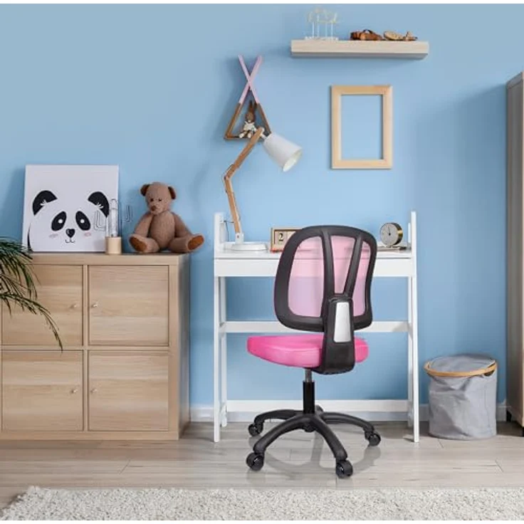 hjh OFFICE 736421 Kinder Schreibtischstuhl Kid YU 200 Netz Drehstuhl mit atmungsaktiver Rückenlehne, Rosa – Bild 3