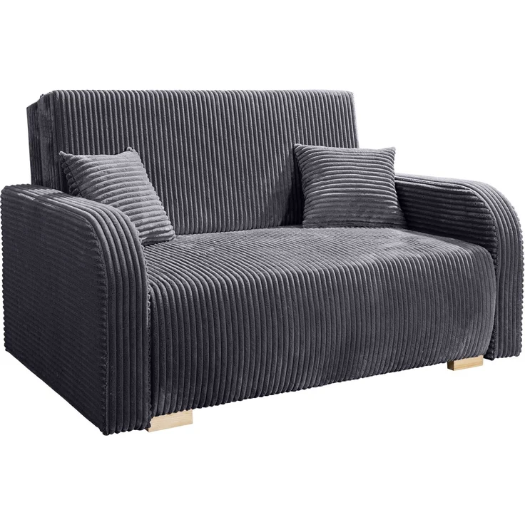 Wohnero24 Lirena 2 Schlafsofa 136x95 cm mit Bettfunktion 113x195 cm – 2-Sitzer Cord Sofa ausziehbar mit Bettkasten, kleines Schlafsofa für Wohnzimmer - Dunkelgrau – Bild 3