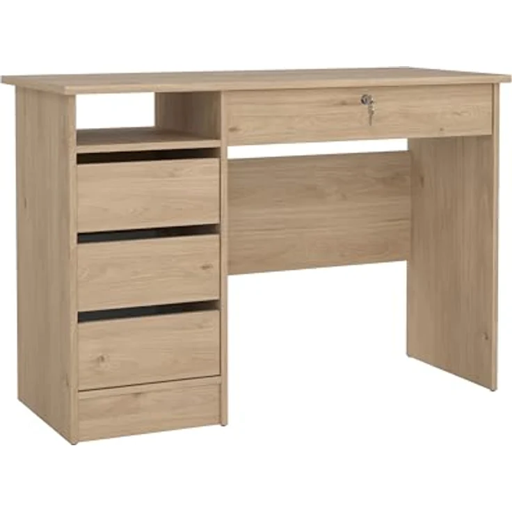 Tvilum Computertisch, Bürotisch, Schreibtisch, mit 1 Ablagen, 4 Schubladen, für Büro, Wohnzimmer, moderner Stil, Natureiche – Bild 4
