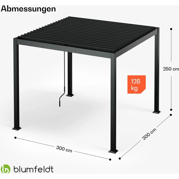 Blumfeldt Pavillon 3x3, Wasserdicht Stabil Winterfest, Lamellendach aus Verzinktem Stahl, Pulverbeschichteter Aluminiumrahmen, Wetterfest, Schwarz, Für Garten & Terrasse – Bild 6