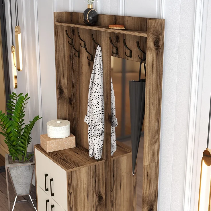 Skye Decor 'Berlin BC - Walnut, Cream' Garderobe, Walnuss / Creme, 120 x 200 x 35 cm – Bild 4