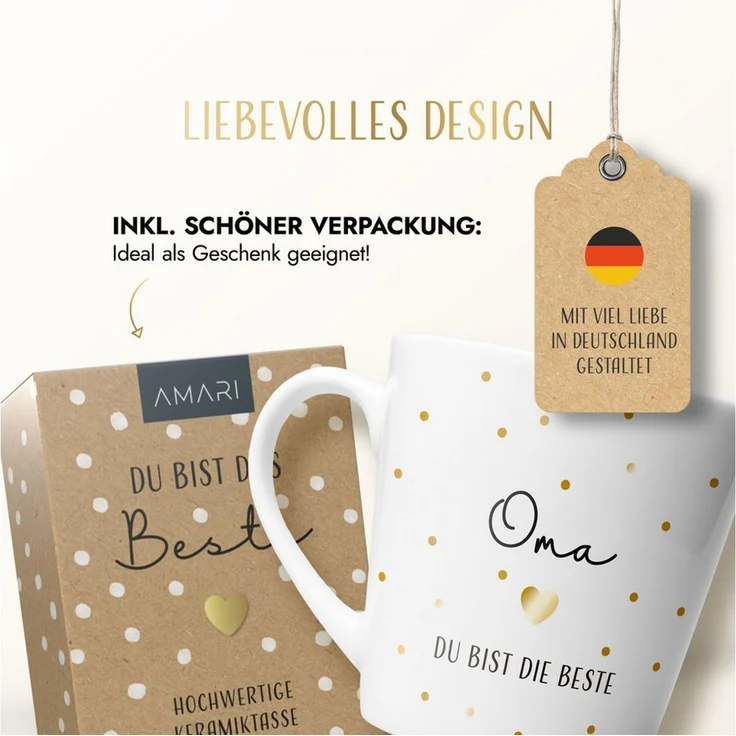 Amari Tasse Beste Oma Spruch Gold, Geschenk Oma von Enkel Lieblingsoma Danke, 1-tlg, Keramik, Kaffeetasse Teetasse 330 ml Geschenkbox Muttertag Geburtstag – Bild 4