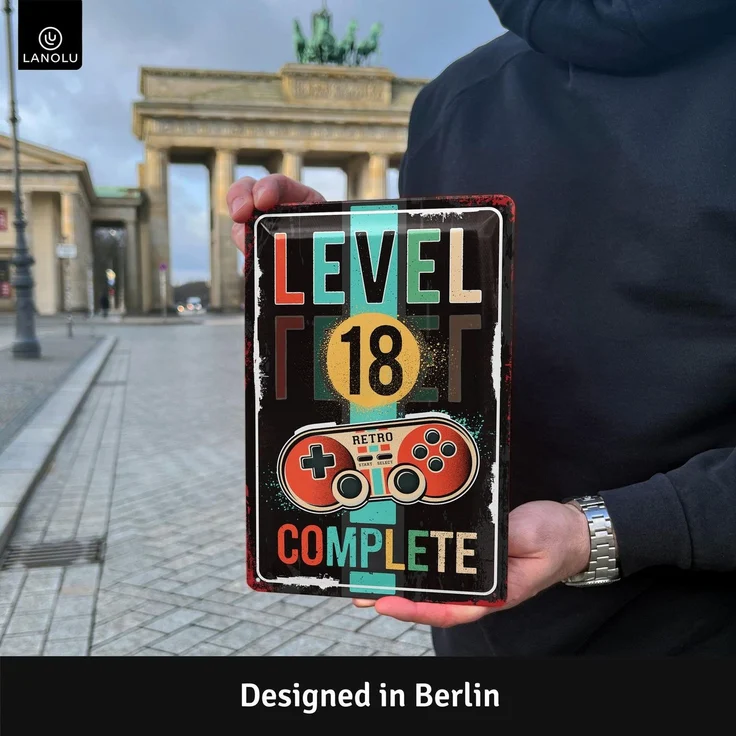 LANOLU Blechschild Retro Gaming Controller lvl. 18 - 20x30cm – Metall – Mehrfarbig – 20200 – Bild 2