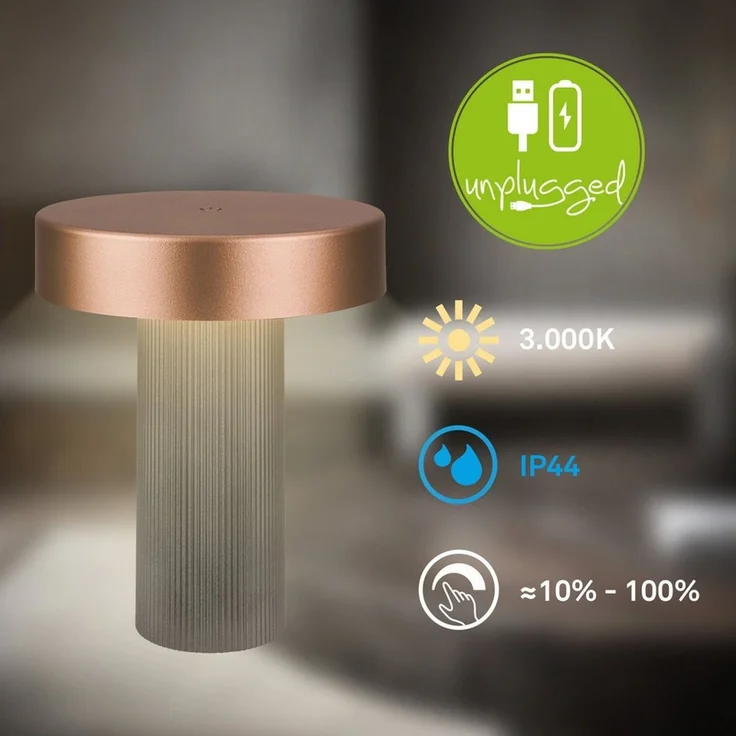 Briloner Leuchten LED Tischleuchte BITO, LED wechselbar, Warmweiß, 16x20 cm, Akku tauschbar, Indoor/Outdoor, Wohnzimmer, Balkon – Bild 2