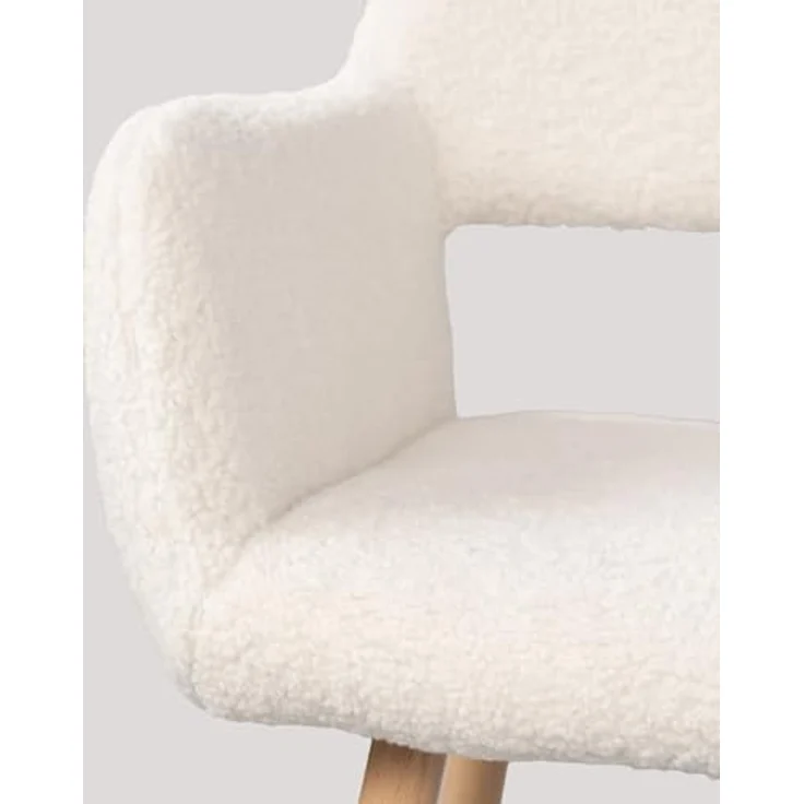 MEUBLE COSY Esszimmerstühle 2er Set Küchenstühle Sessel Wohnzimmerstuhl Polsterstuhl mit Armlehne Rückenlehne Sitzfläche aus Sherpa Metallbeine, Skandinavisch, Weiß – Bild 8