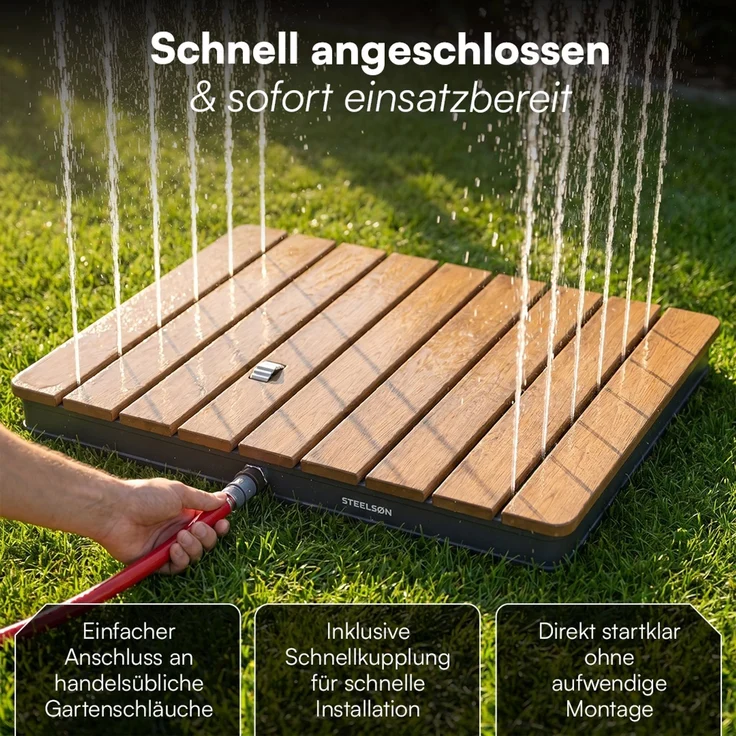 STEELSØN 'Samaya' Bodendusche rechteckig, Gartendusche braun/grau, Campingdusche wetterfest, Saunadusche, Fontänenhöhe bis zu 4m, inkl. Fußrad – Bild 7