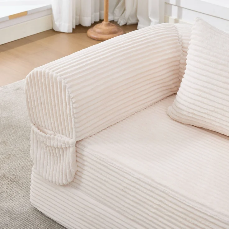 Schlafsofa, Cord, klappbar, 2-in-1-Funktion & platzsparend, 120x85x65 cm, Beige – Bild 8