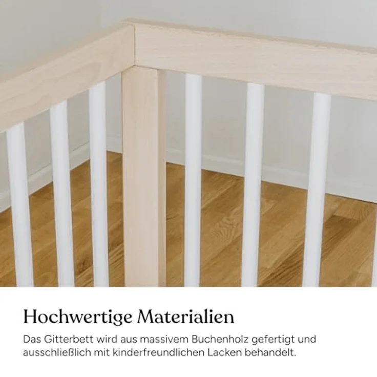 Ehrenkind® Babybett PUR 120x60 aus Buchenholz | Natur | Kinderbett 9-Fach höhenverstellbar mit entnehmbaren Stangen | Baby Bett – Bild 5