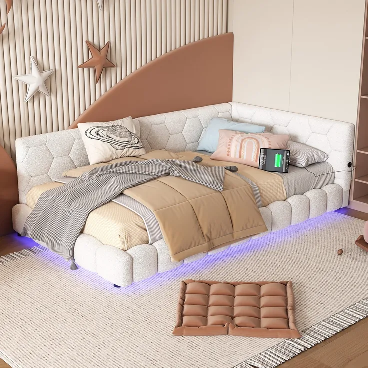 Schlafsofa mit Bettfunktion und Lattenrost, 90x200 cm, Polsterbett, Einzelbett, Jugendbett, Bezug aus Vlies