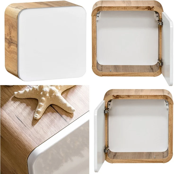 Badmöbel Set in Hochglanz weiß mit Wotan Eiche Nb. LUTON-56 mit LED-Spiegelschrank, B/H/T ca. 130/200/46 cm – Bild 8