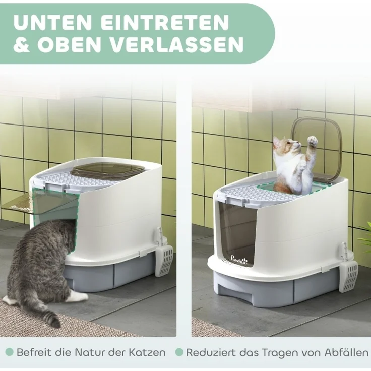Katzenklo 40,5x52,5x42,5 cm mit Deckel und herausziehbarer Schublade, Grau – Bild 5