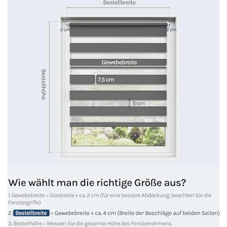 WOLTU Doppelrollo Klemmfix ohne Bohren Dunkelgrau 150x45 cm (LxB), Duo Rollo Zebrarollo Fensterrollo Klemmrollo Seitenzugrollo Easyfix lichtdurchlässig & verdunkelnd Rollos für Fenster und Tür – Bild 7