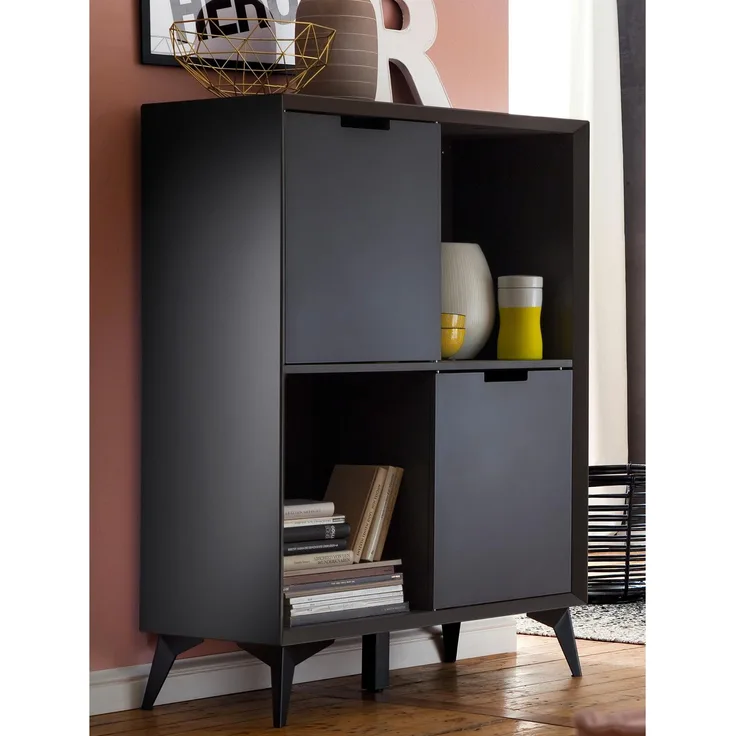 Highboard >Nemea< in Grau matt - 80x115x40cm (BxHxT)