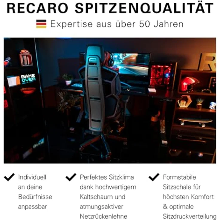 RECARO AER Gamingstuhl – Ergonomischer Gaming Chair | Premium-Polsterschaum | ideal auch als Bürostuhl oder Schreibtischstuhl | individuell einstellbar | 150 Kg – Midnight Black – Bild 5