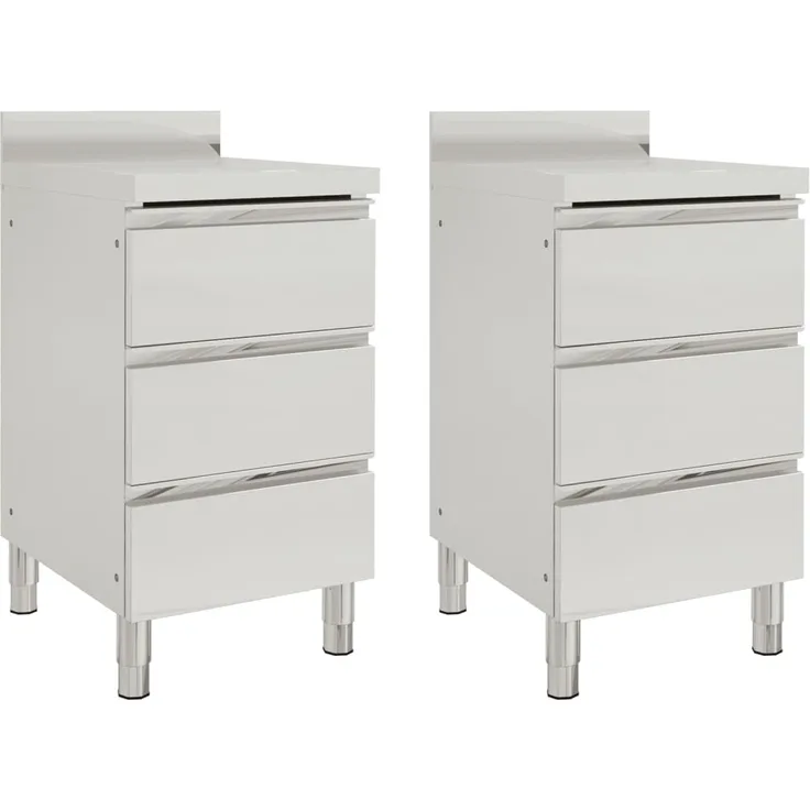 DELUKE® 2er Set Edelstahl Arbeitsschrank mit Aufkantung GERI, 3x Schubladen, Edelstahl Gastro-Arbeitstisch Arbeitsfläche Gastro-Küchenschrank