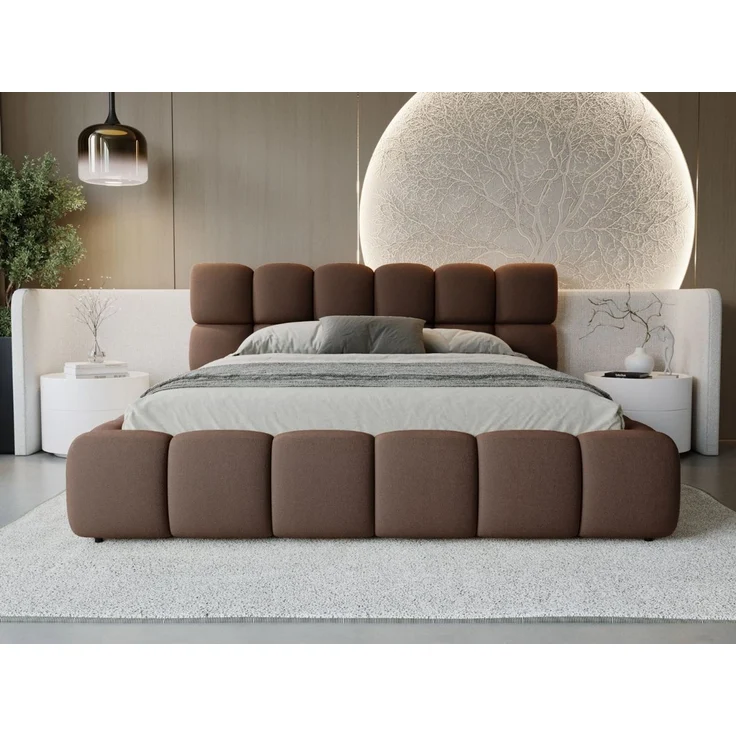 GRAINGOLD Modo Polsterbett 140x200, Doppelbett mit Kopfteil, groß Stauraum, Velour-Stoff, Braun – Bild 4
