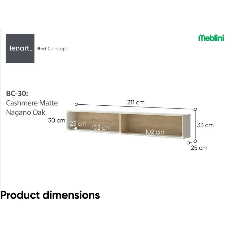 MEBLINI Hängeschrank für Horizontal Schrankbett Bed Concept - Wandschrank mit Regalen - BC-30 - Kaschmir/Nagano Eiche – Bild 5
