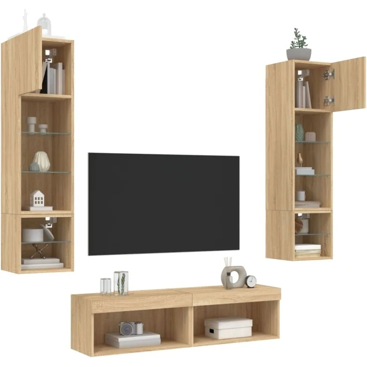 vidaXL 6-tlg. Wohnwand mit LED-Beleuchtung Sonoma-Eiche Holzwerkstoff 3216624 – Bild 3