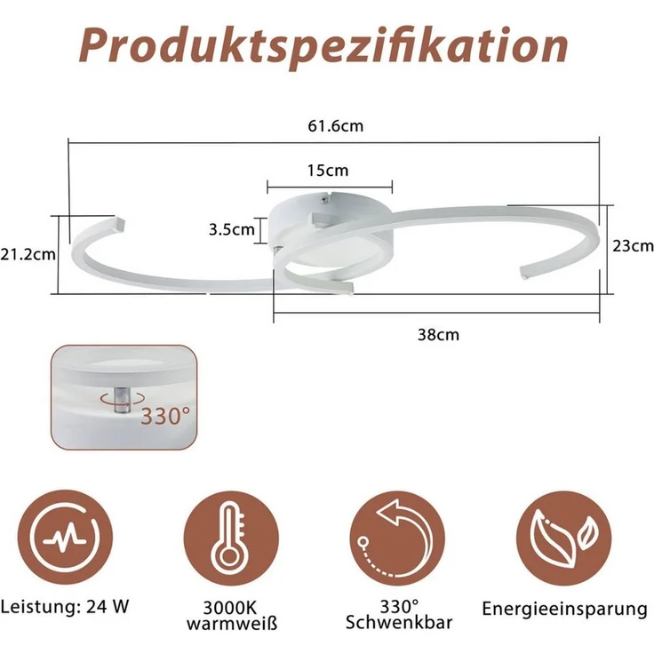 Nettlife LED Deckenleuchte Wohnzimmer 2-Ringen Schwarz/Weiß Modern 24W Deckenlampe 3000K Metall, 330° Drehbarer, LED fest integriert, Warmweiß, Deckenleuchten für Schlafzimmer Flur Küche Büro – Bild 3