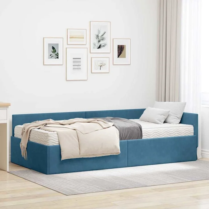 vidaXL Eckbettgestell mit Matratze Sonstiges 2 pcs Blau Samt 3393613 – Bild 1