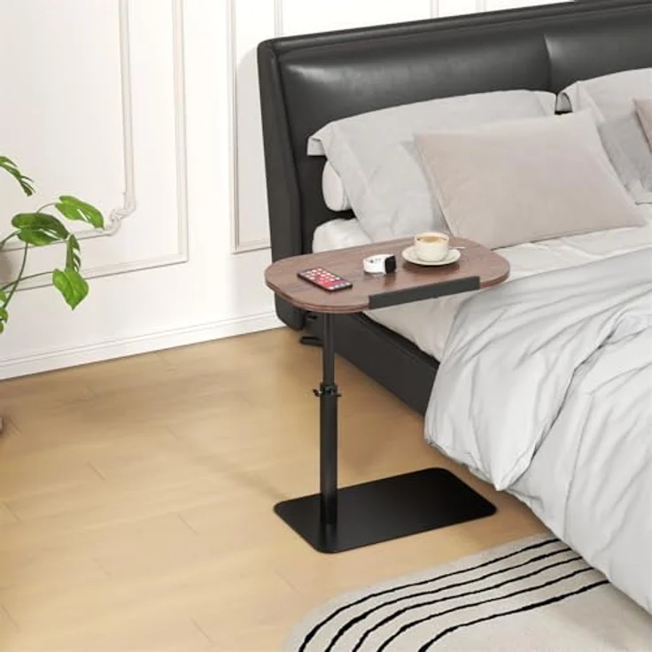 GarveeLife Beistelltisch Holz Klein Couchtisch Sofatisch c Form Höhenverstellbar Couch Mobiler Kaffeetisch Klein Side Table Laptop Stand Für Wohnzimmer Und Schlafzimmer, 45x30x40-80CM – Bild 3
