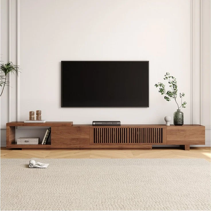 oleyluckidea TV-Schrank Mid-Century TV-Lowboard ausziehbar, Walnuss, für 80"+ TV Breite 198 cm bis 262 cm – Bild 3