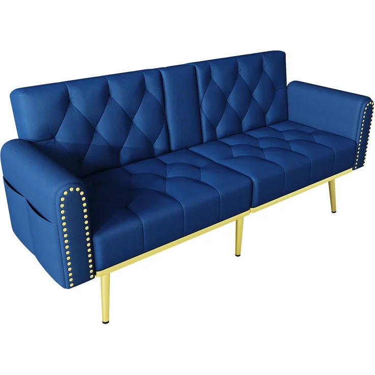 ZUBALIYA Schlafsofa 80x73.5 cm, mit LED - Beleuchtung, mit Stauraum, mit Samtbezug, mit breiten Armlehnen, Gold – Bild 11