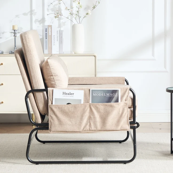 ZUBALIYA Schlafsofa 85x92 cm, mit Stauraum, mit Chenille - Bezug, mit breiten Armlehnen, mit Schaumstoffpolsterung, Schwarz – Bild 10