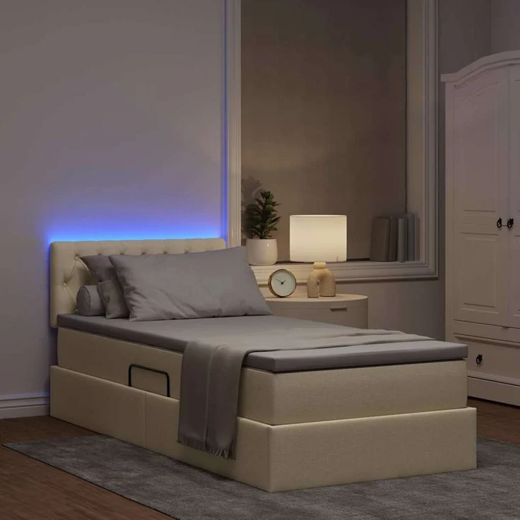 vidaXL LED-Speicherbett mit Matratze Creme 90 x 190 cm Stoff 3371179 – Bild 5