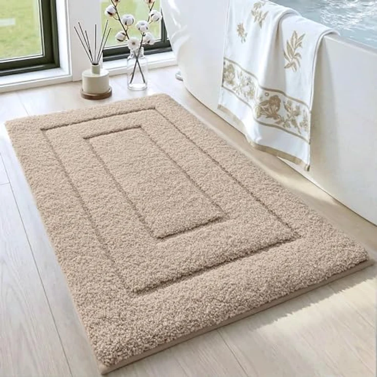 DEXI Badteppich rutschfeste,weicher Badezimmerteppich Wasserabsorbierend Badematte maschinenwaschbar Badvorleger für Dusche,Badewanne und Toilette - Beige,40x60 cm – Bild 2
