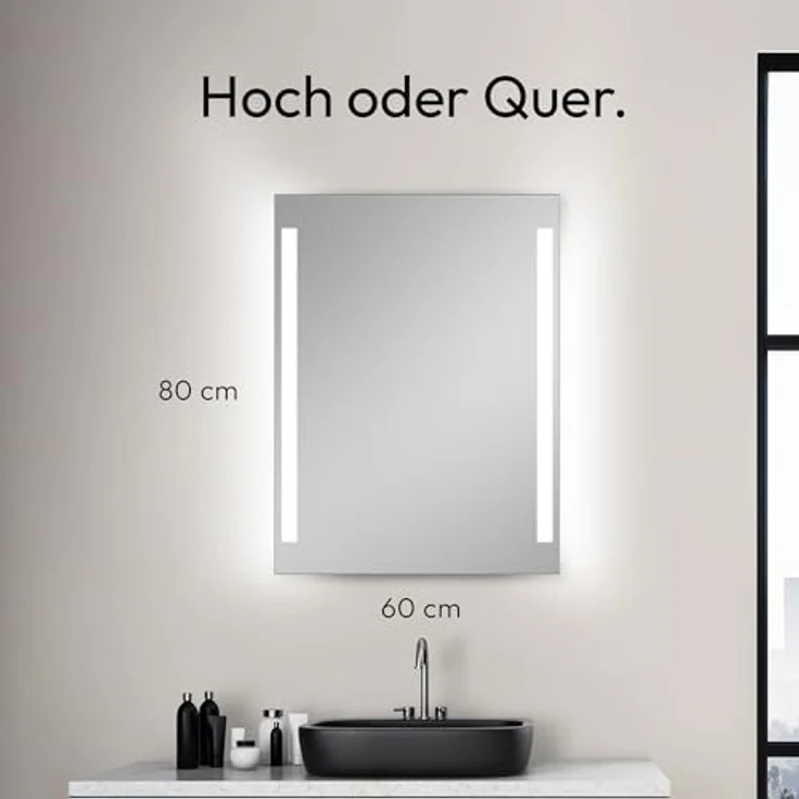 Talos LED Badspiegel 80 x 60 cm, feuchtraumgeeignet mit neutralweißem Licht, Aluminiumrahmen, einfache Montage – Bild 5