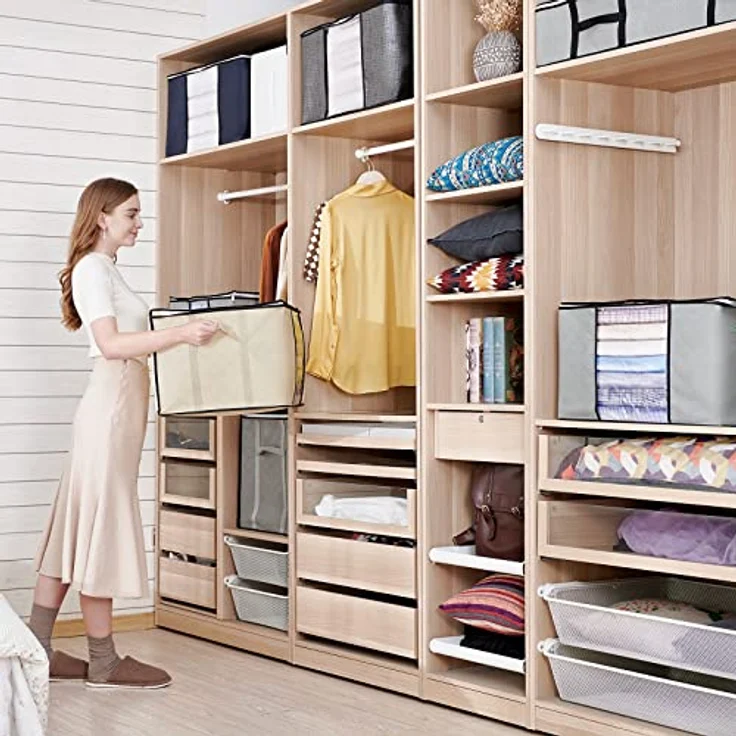 GoMaihe 90L Aufbewahrungstasche 8 Stück, Aufbewahrungsbox mit Deckel Groß Verstärkte Griffe, Kleidung Umzugskartons für Bettdecken, Unterbett Aufbewahrung Kleiderschrank Boxen Organizer Beige – Bild 2