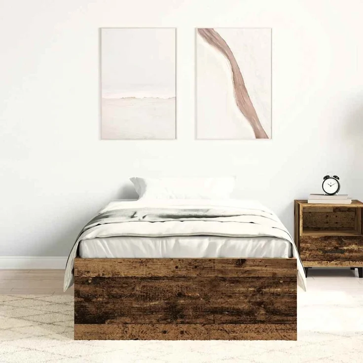 vidaXL Bettgestell ohne Matratze Altholz-Optik 90x200cm Holzwerkstoff 3328814 – Bild 3