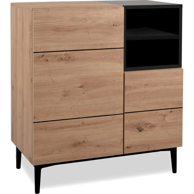 Sideboard Eiche Holz in Natur Schwarz, 80 x 90 x 40 cm