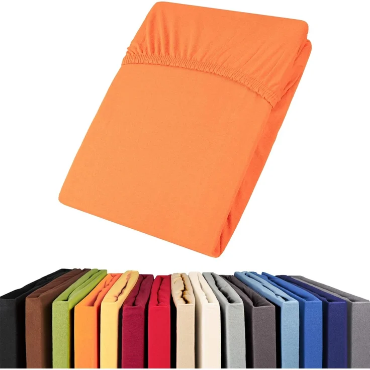 aqua-textil Viana Spannbettlaken 140x200-160x200 cm orange Baumwolle Spannbetttuch Jersey Laken – Bild 1