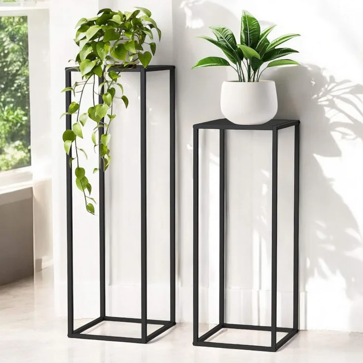 DanDiBo Pflanzenständer 96587 Metall 100 cm und 80 cm Schwarz Eckig 2er Set Beistelltisch Hoch Blumenhocker Blumenständer Modern Design