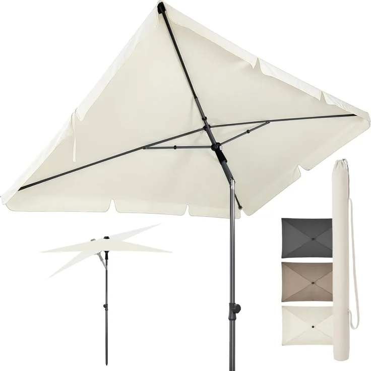 4smile SunnyShade Balkonschirm Rechteckig 210x140 cm, Sonnenschirm Balkon mit UV 50+, Sonnenschutz Balkon, platzsparend, höhenverstellbar und knickbar für Balkon, Beige